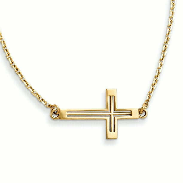 Women's Fine 14k Yellow Gold Sideways Pendant Journey Necklace Made in USA Women's Fine 14k Yellow Gold Sideways Pendant Journey Necklace Made in USA
